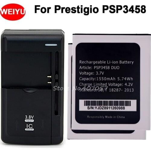 2PCS PSP3458 DUO PAP3458 Battery for Prestigio PSP3458 DUO Accumulator 1550mAh+Universal Charger