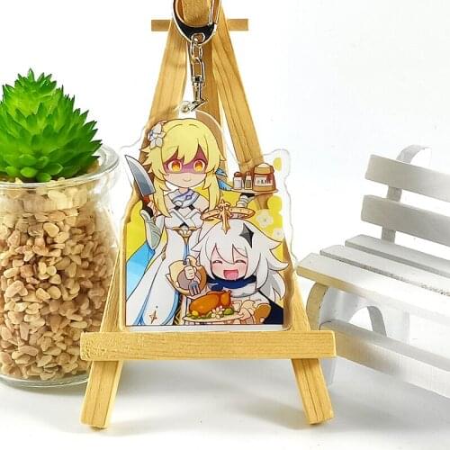 Anime Game Genshin Impact Traveller Paimon Acrylic Funny Cute Keychain Schoolbag Pendant Collection Keyring Toy Cosplay