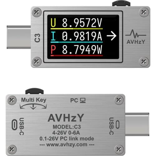 AVHzY C3Type-C PD trigger USB-C Voltmeter ammeter voltage 2 way current meter multimeter PD charger battery USB TesterDC 26V 6A