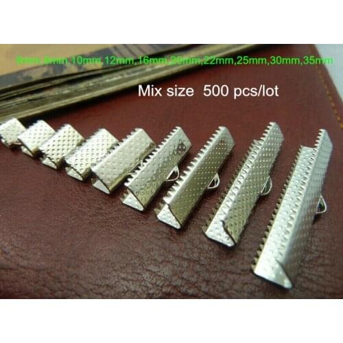 Free Shipping -500 pcs Mix Size Rhodium Plated Clamps Crimp Ribbon End, Faux Leather End, Suede End, Textured Finish