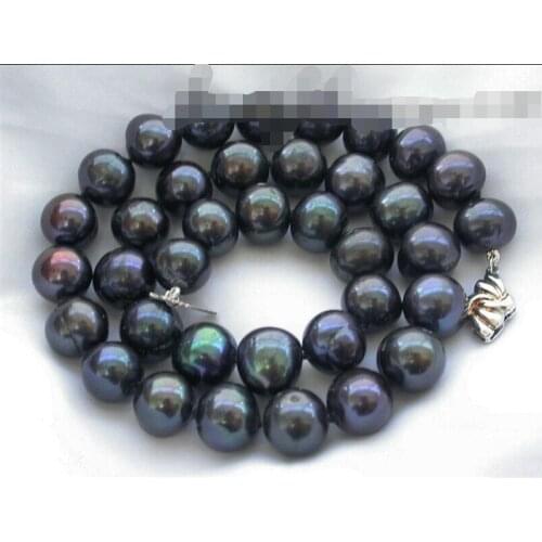 FREE SHIPPING black round CULTURED PEARL necklace silver