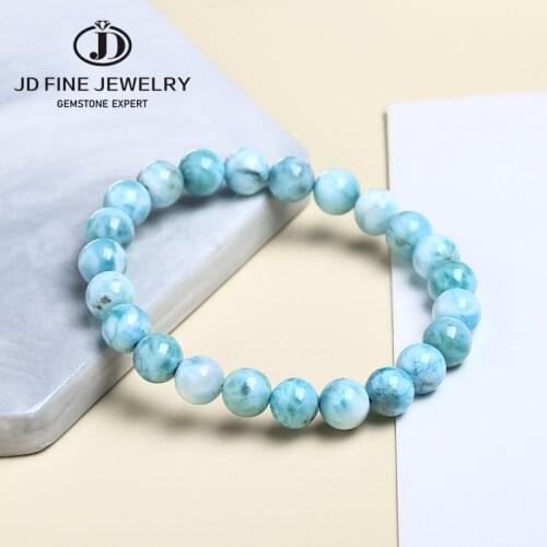 JD 6/8/10 mm Natural Larimar Blue Beads Bracelet From Dominica Gemstone Healing Stretch Water Pattern AAA High Quality