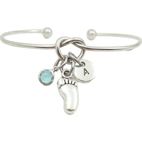 Baby Paw Print Creative Initial Letter Monogram Birthstone Adjustable Bracelet Fashion Jewelry Women Gift Pendant