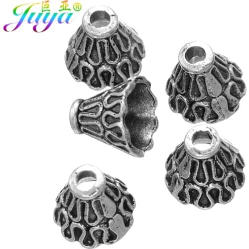 Wholesale 30pcs Metal Beads Accessories Antique Silver Color Decorative Tassels Caps Charm Beads DIY Jewelry Making Material