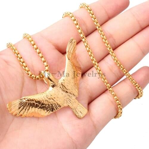 Hip Hop Gold Plated Color Eagle Pendant Necklace Stainless Steel Animal Flying Eagle Men Jewelry 24inch