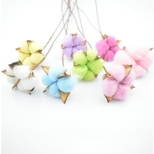 Artificial Dried Cotton Flowers Home Decorative Floral Single Branch Wedding Xmas Bridesmaid Bouquet Decor Fake White Flower