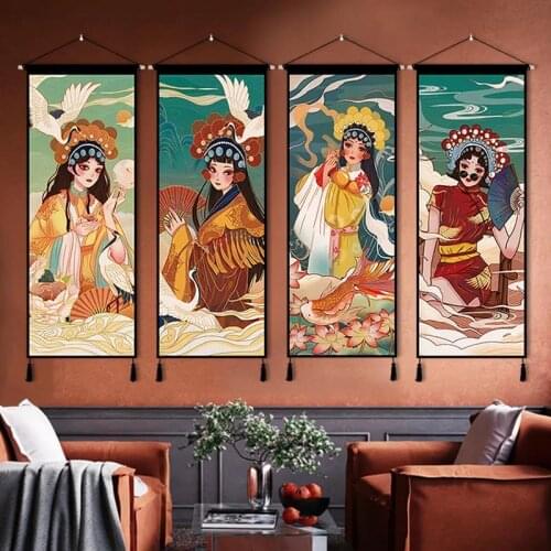 Chinese Retro Beijing Opera Characters Wall Art Canvas Paintings Tapestry Home Decor Anime Poster Living Room Bedroom paintings