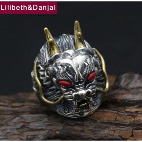 925 Sterling Silver Ring Men Jewelry Dragon Lucky Natural stone engagement Ring Adjustable Gift Fine Jewelry R12