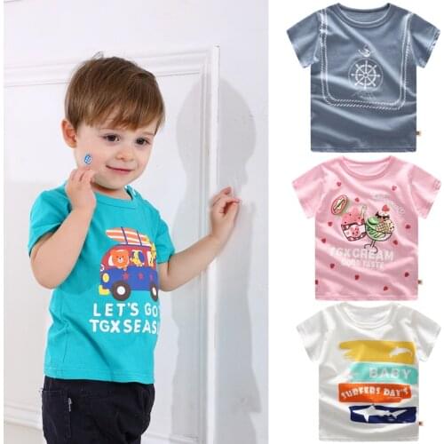 Summer Kids Boys T Shirt Crown Print Short Sleeve Baby Girls T-shirts Cotton Children T-shirt O-neck Tee Tops Boy Cloth DS19