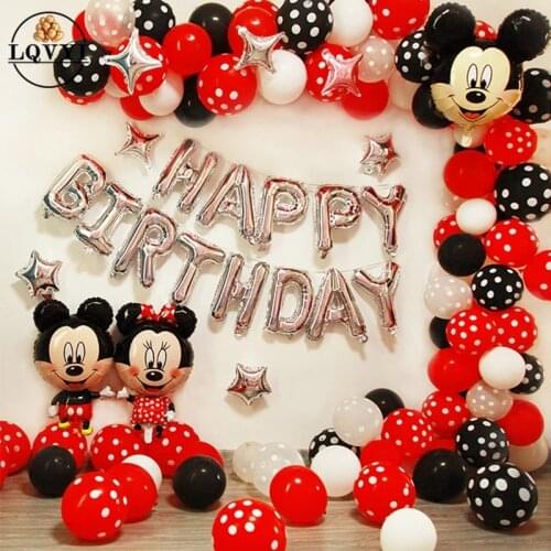 Boy girl Mickey Minnie Mouse party Baby Shower princess girl boy Balloon Cartoon Globos red black yellow mouse head photo props