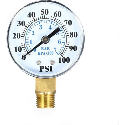 Dual Scale Mechanical Pressure Gauge Pool Filter Aquarium Water Air Gas Pressure Gauge Meter 1/4 inch NPT Bottom Mount