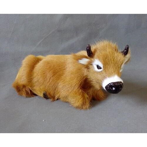 Simulation cute lying yellow cattle 24x10cm model polyethylene&furs cattle model home decoration props ,model gift d322