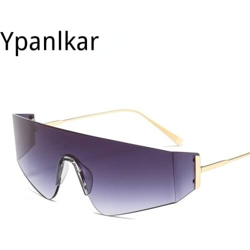 Trendy Frameless One Piece Sunglasses Women 2021 Luxury Brand Fashion Metal Flat Top Sun Glasses Female Ocean Lens Shades Men