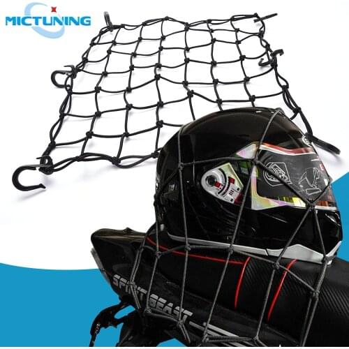 MICTUNING 30''x30'' Motorcycle Helmet Rope Luggage Storage Bags Organizer Rack Black Net Mesh Bicycle Elastic Cargo Net w/ Hooks