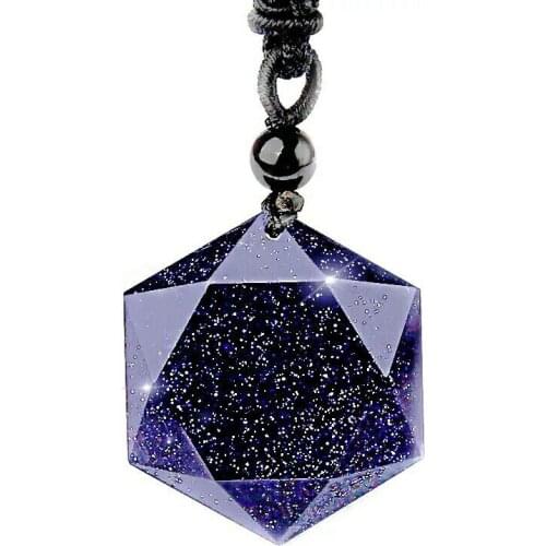 Natural Six-star Blue sand Stone energy stone six-pointed star Pendant crystal Carved Pendant Necklace womens Jades Jewelry