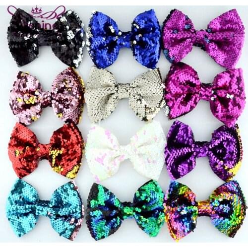 Nishine 3pcs/lot 5" Kids Girls Two Toned Reversible Sparkle Sequin Bow Rainbow Bow Hair Bows for Diy Headwear Hair Accessories