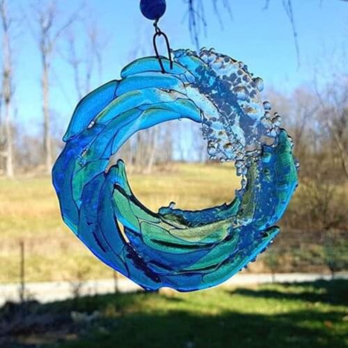 Newest Arrival 2 Size Wave Ocean Suncatcher Ornament Modern Simple Abstract Transparent Resin Hanging Decoration