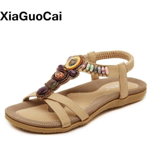 New Arrival Women Sandals Summer Flat Womans Shoes Big Size Vintage Bohemia Beaded Beach Footwear High Quality Slippers Sexy