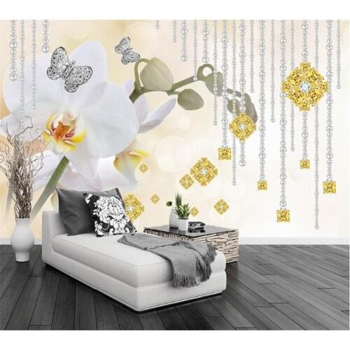 Beibehang Custom wallpaper pearl orchid 3D stereo jewelry background wall living room bedroom TV background 3D wallpaper mural
