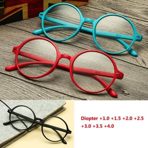 Diopter +1.0 +1.5 +2.0 +2.5 +3.0 +3.5 +4.0 New Round Frame Reading Glasses TR90 Fashion HD Resin Presbyopic Spectacles