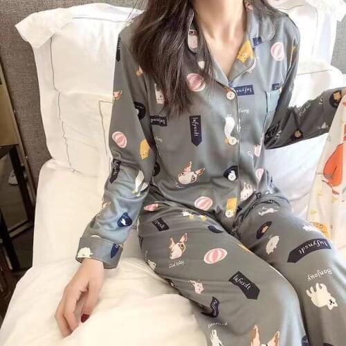 Autumn Womens Pajamas Womens Spring and Autumn Sweet Cartoon Autumn and Winter Thin Two-piece Home Clothes Can Be Worn Out