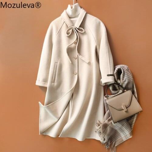 Mozuleva French handmade woolen coat womens medium length double faced woolen coat autumn winter woolen coat new for women