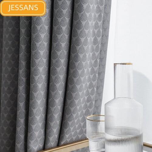 Gray Simple Light Luxury Sound Insulation Chenille Blackout Curtains for Living Dining Room Bedroom Custom Finished Products