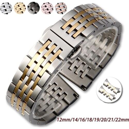 Stainless Steel Watch Band For T41 Seiko Bracelet Strap Curved End Butterfly Buckle 12 13 14 15 16 17 18 19mm 20 21 22mm 23 24mm
