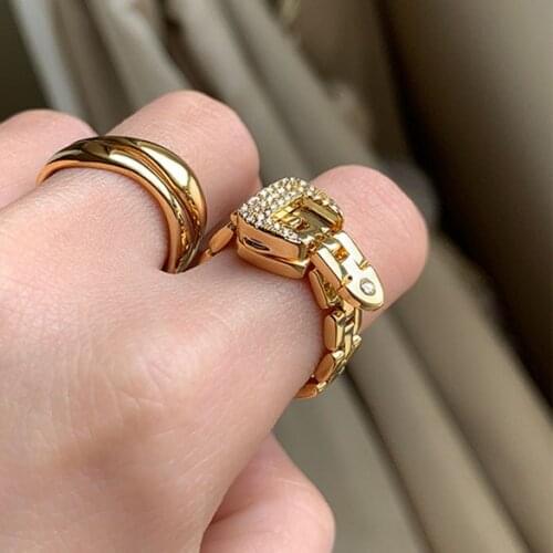 Luxury Brand Design Belt Shaped Gold Chain Personality Finger Rings For Women New Fashion Jewelry Gift