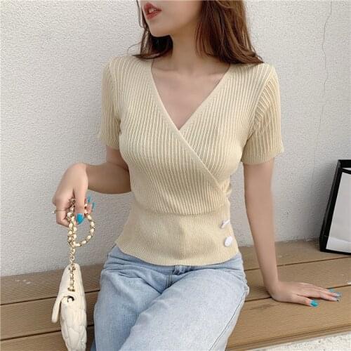 Knit Short Sleeve Striped Shrug Short Shirt Slim Classic Casual Lightweight Knit For Women Girls NYZ Shop
