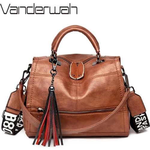 Vintage Women Soft Leather Handbags Fashion Tassel Shoulder Crossbody Bags For Women High Quality Messenger Bags Casual Tote Bag