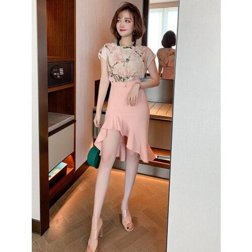 Top Quality High waist hip irregular stitching Ruffle sexy high split skirt summer