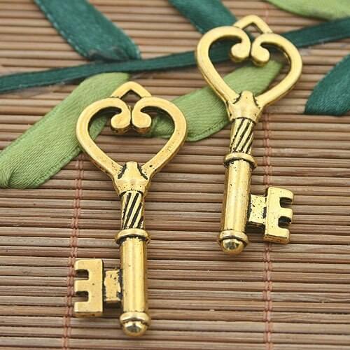 10pcs dark gold tone key charms h3157