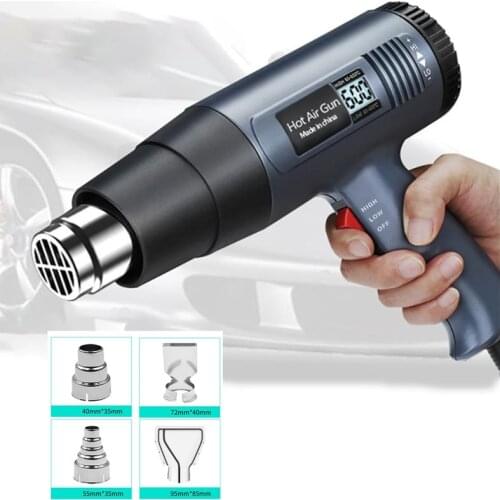 2000W 60-600 Celsius Temperature Adjusting Hot Air Gun with 4 Nozzles Handheld Digital Display Thermostat Hot Air Gun Power Tool