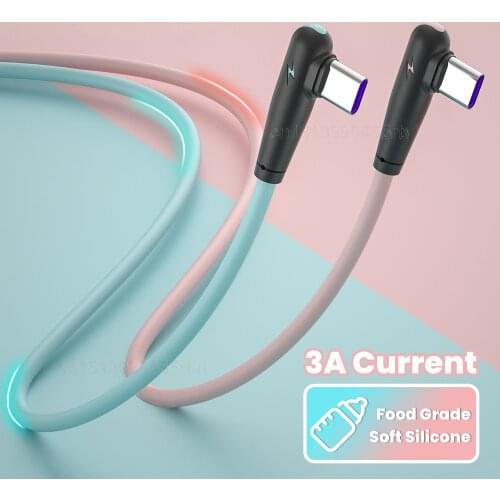 2.4A 90 Degree Type C Cable For Huawei P30 Pro Fast Charge QC3.0 Phone Charging Wire USB C 2M Data Cable For Samsung S9 S8 S10