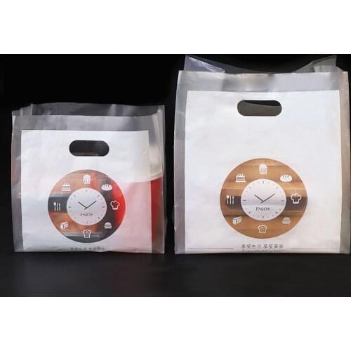 50pcs Plastic Gift Bag Supermarket Shopping Bag with Handle Food Cake Take Home Wrapping Bags