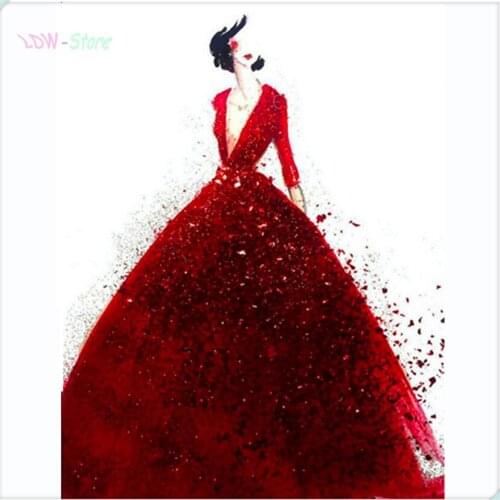 Abstract red dress girl,5D Diamond Embroidery DIY Diamond Painting Full Square round Mosaic Cross Stitch Diamond Pattern NEW246