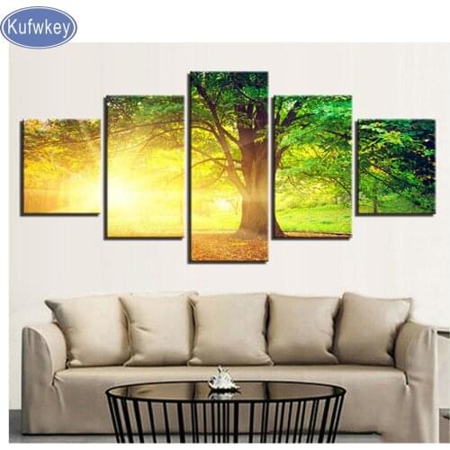 Diamond Mosaic Diy 5D diamond painting 5pcs Diamond Embroidery sale"Sunrise Forest"Landscape Cross Stitch Hobbies And Crafts