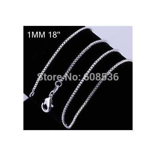 Free Shipping, S925 Sterling Silver color Jewelryr Beautiful fashion jewelry 1mm 18 Inch Box chains CC07