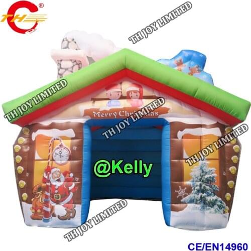Free door shipping inflatable christmas house with Chimney, full printing beautiful inflatable santa grotto Xmas house tents