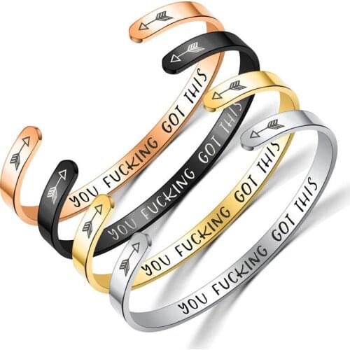 Wide 6mm Cuff Trendy Inspirational Keep Going Bracelets Titanium Bangles Friend Encouragement Bangle For Men Women Jewelry