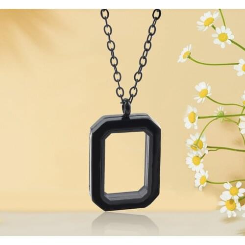 Black Magnetic Heritage Locket 316L Stainless Steel Floating Memory Locket With O-Shaped Chain