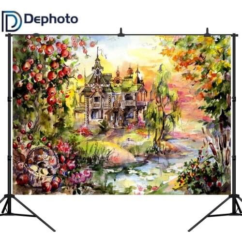 DePhoto Photography backdrops Oil Painting Harvested apples Castle baby shower backdrop birthday party photocall studio props