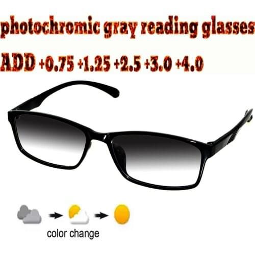Photochromic Gray Reading Glasses Ultralight Trend High Quality Fashion Men Women+1.0 +1.5 +1.75 +2.0 +2.5 +3 +3.5 +4
