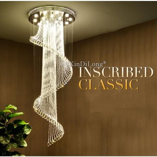 1PCS Crystal Room Lights K9 Spiral K9 Crystal Chandelier European Modern Creative LED Chandelier Lamp Hotel Villa GF415