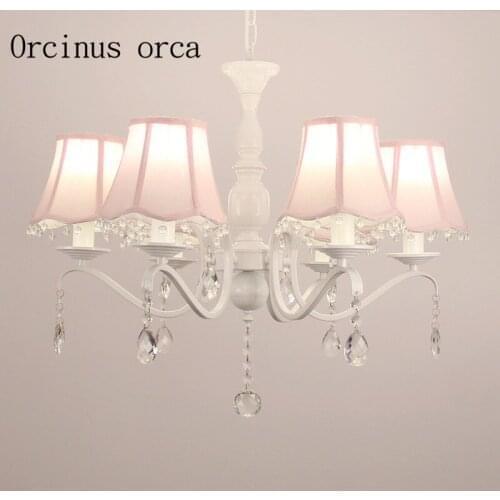 Korean rural crystal lamp simple European style wrought iron pink princess room warm room