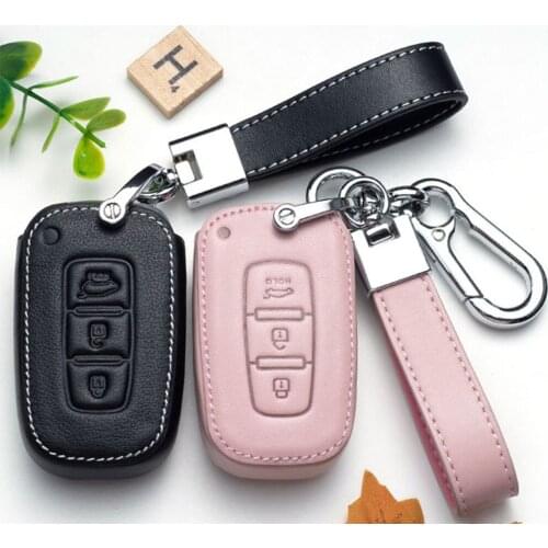 Leather Key Fob Cover Case For Hyundai Solaris HB20 Veloster SR IX35 Accent Elantra i30 For KIA RIO K2 K3 Sportage Accessories