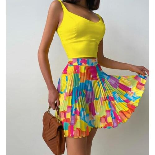 Summer Womens Elegant Sexy Strappy Tops + Ribbed Pleated Skirts Suit Fashion Sleeveless Off Shoulder Ladies Suits Casual Outfits