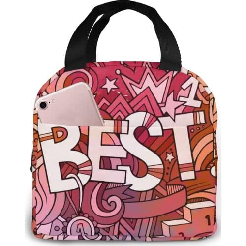 Best Hand Lettering Lunch Food Box Bag Fashion Insulated Thermal Food Picnic Lunch Bag for Women kids Men Cooler Tote Bag
