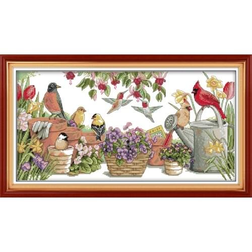 Birds gather in garden cross stitch kit animal bird 14ct 11ct count printed canvas stitching embroidery DIY handmade needlework